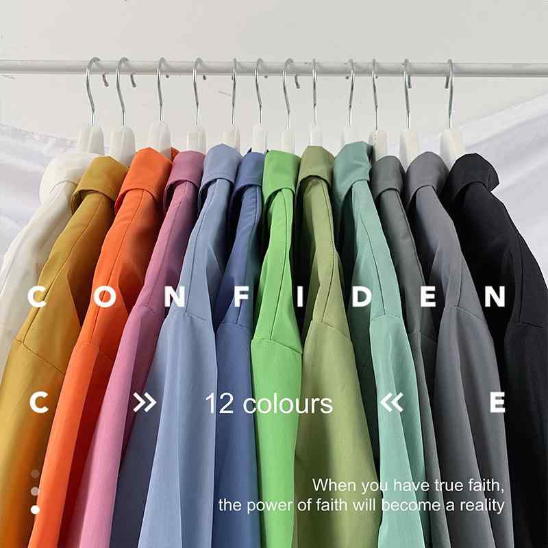 シャツ メンズ 長袖 韓国 無地 トップス カジュアル アウター ライトアウター 羽織り ポリエステル ブラック ホワイト ブルー ピンク系 秋