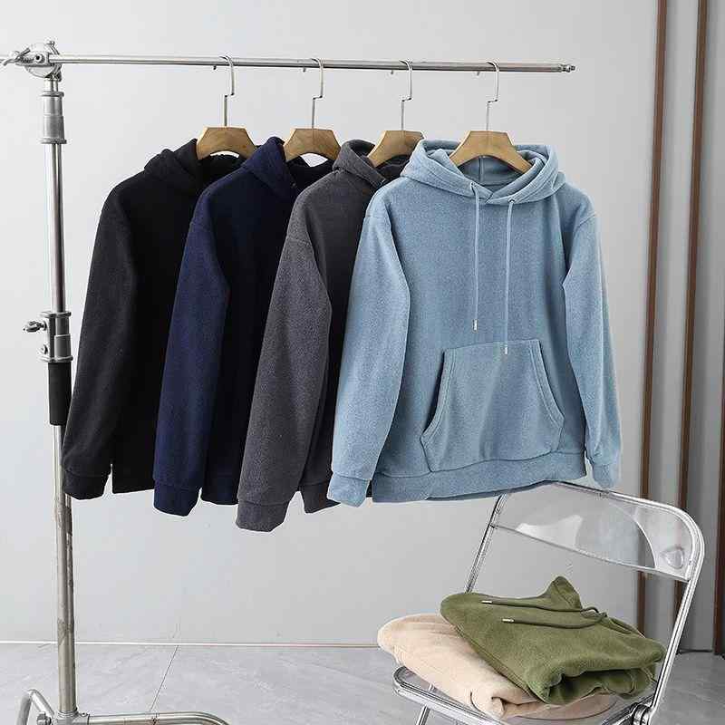 パーカー メンズ 男性用 プルオーバー フリース 裏起毛 無地 長袖 フード付き 春秋 普段使い ルームウェア 部屋着 杏色 ブルー グレー ブラック カーキ ネイビー