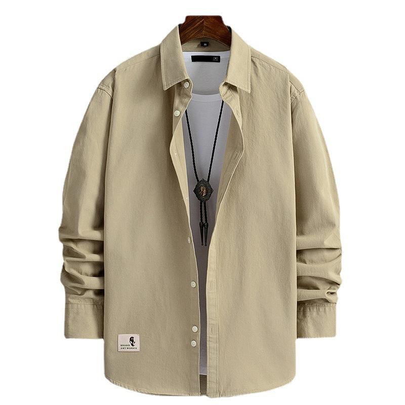 シャツ メンズ 長袖 コットン ワークシャツ プリント ゆったり 男性用 トップス カッターシャツ カーキ..