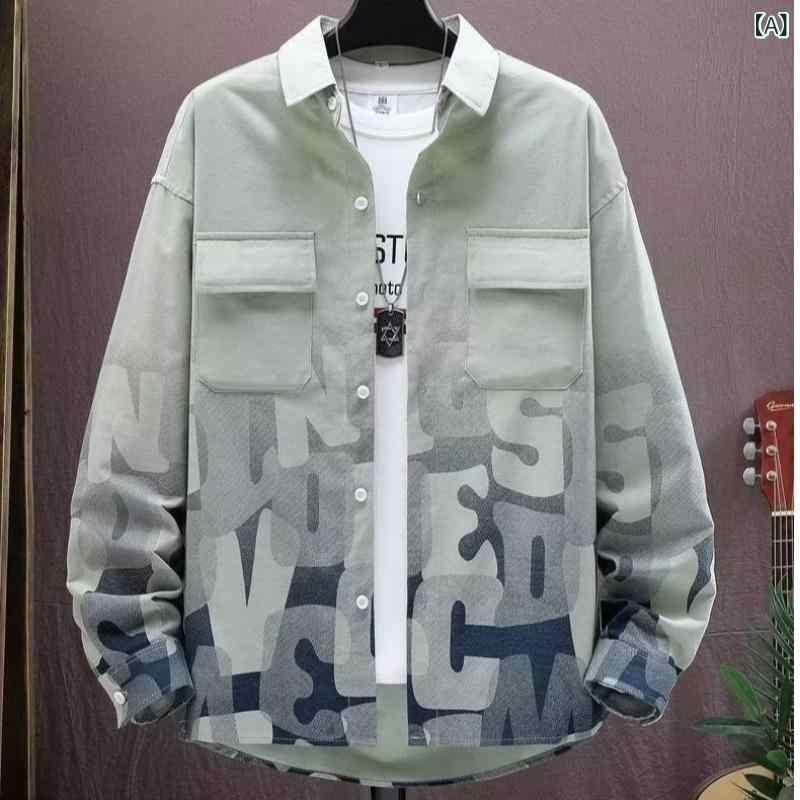 シャツ メンズ グラデーション デニム 長袖 ワークシャツ トップス 秋服 カジュア...
