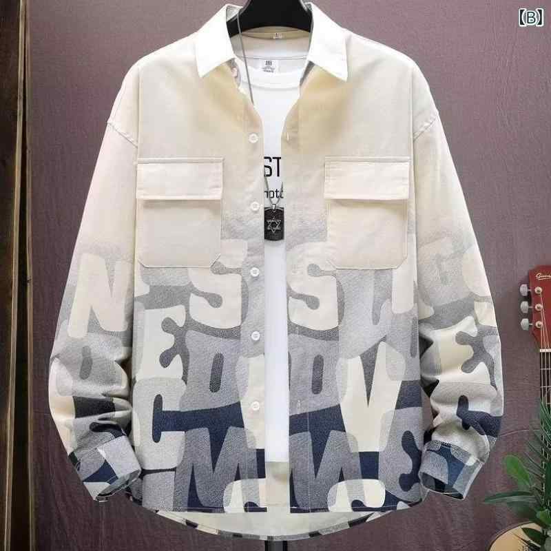 シャツ メンズ グラデーション デニム 長袖 ワークシャツ トップス 秋服 カジュア...