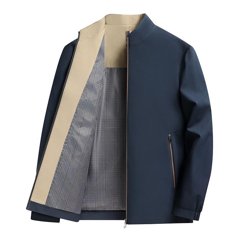 襯衫, T恤 - ジャケット 男性用 ブルゾン 春秋 アウター ビジネス カジュアル 紳士服 スタンドカラー ミドル丈 ポリエステル ブラック 紺色 カーキ レッド
