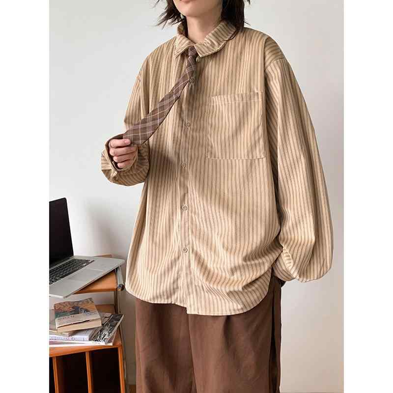 シャツ メンズ 長袖 レトロ ストライプ コーデュロイ 春秋 ルーズフィット カジュアル カーディガン トップス