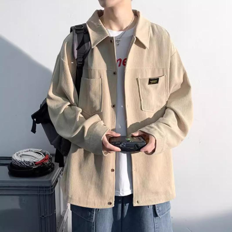 シャツ メンズ コーデュロイ 長袖 20代 30代 40代 トップス カジュアル 普段使い ライトアウター グレー 黒 ベージュ ポリエステル 春秋