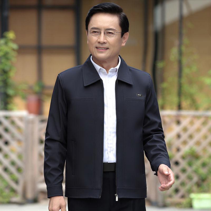 ジャケット 男性用 紳士服 シニア ルーズフィット リラックスウェア カジュアル 無地 ポリエステル 襟付き 長袖 メタル装飾 ジップアップ ブルゾン ブラック ブルー カーキ M L XL XXL XXXL 春秋(x5)
