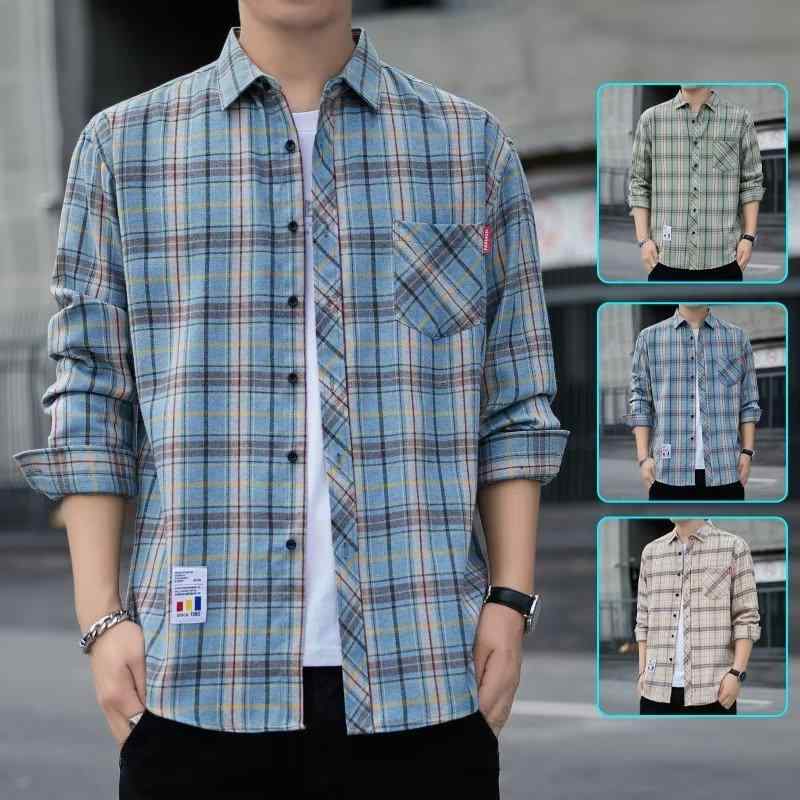 シャツ メンズ 格子柄 カジュアル 春秋 長袖 トップス 羽織り ライトアウター 綿混紡 前開き 普段着 接触冷感