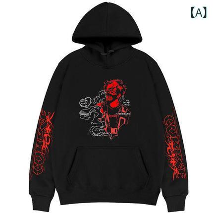 パーカー メンズ 男性用 秋冬 長袖 フード付き プルオーバー プリント ポリエステル ブラック ストリート カジュアル