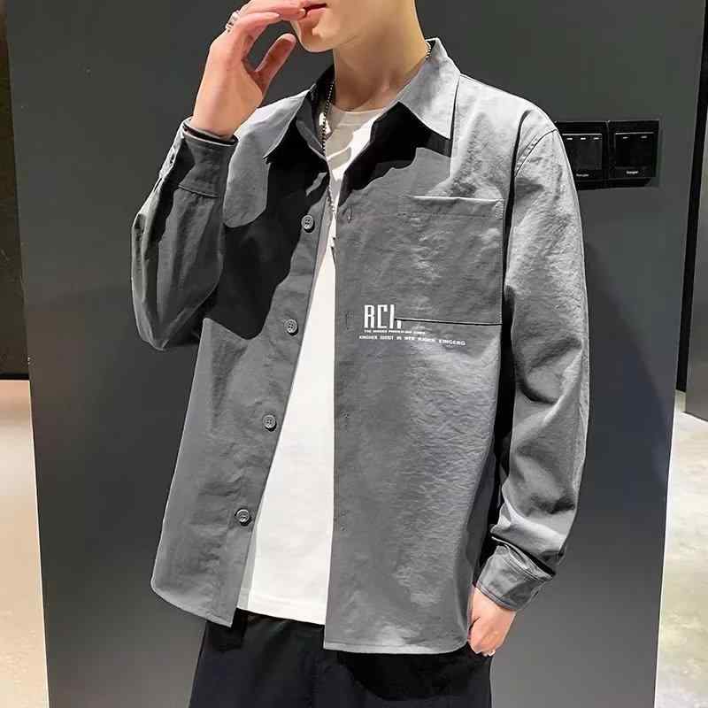 シャツ メンズ 男性用 トップス 春夏 秋冬 長袖 薄手 ポリエステル 無地 立襟 カジュアル(4)