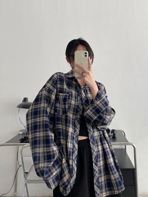 シャツ メンズ 男性用 格子柄 ネルシャツ 長袖 トップス ライトアウター 普段使い カジュアル 聚酯纤维 ポリエステル 春秋 ブルー 青 M L XL XXL XXXL