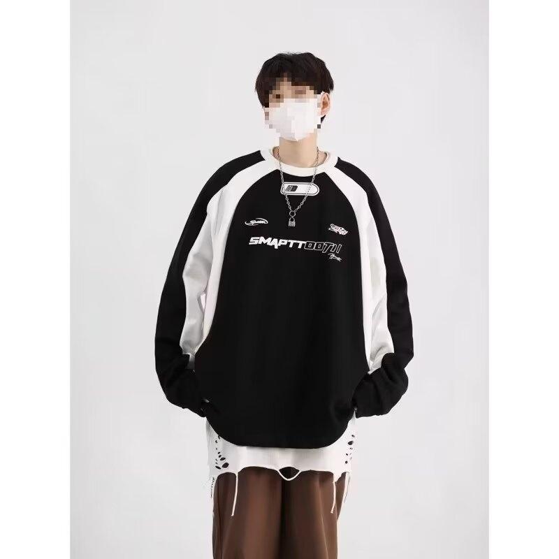 パーカー メンズ アメリカンレトロ 配色 レーシングスタイル 長袖 プルオーバー 薄手 ポリエステル混紡..