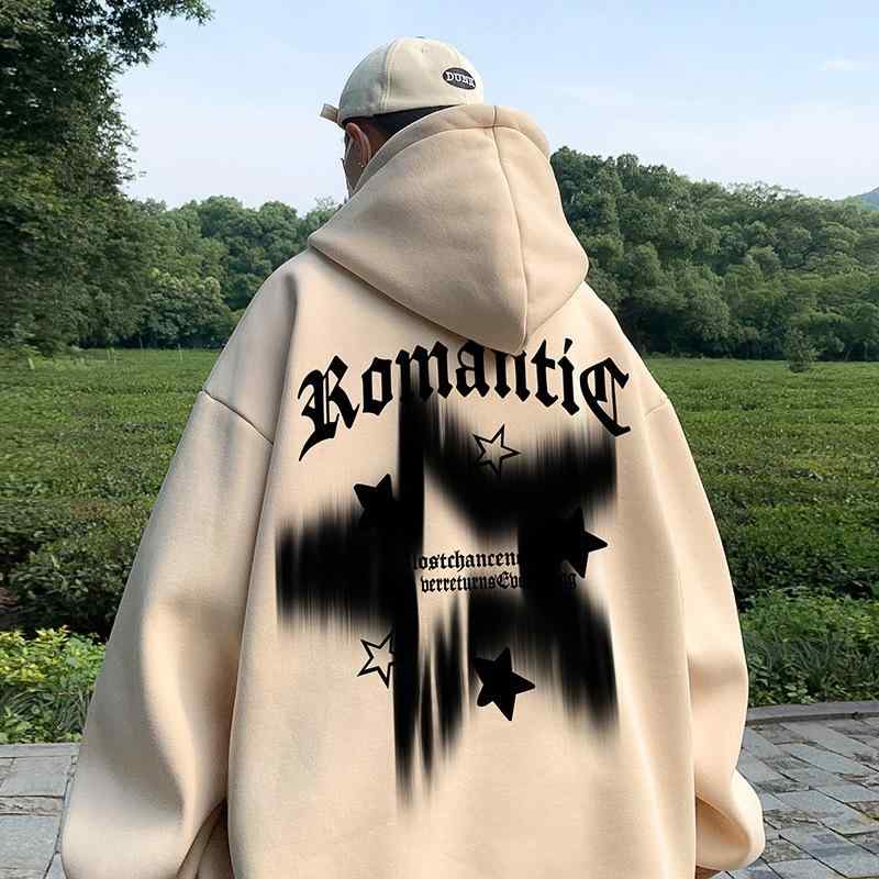パーカー メンズ 裏起毛 スウェット 秋冬 オーバーサイズ フーディ プルオーバー ポリエステル プリント ロゴ ストリート アメカジ カジュアル 杏色 ブラック ホワイト