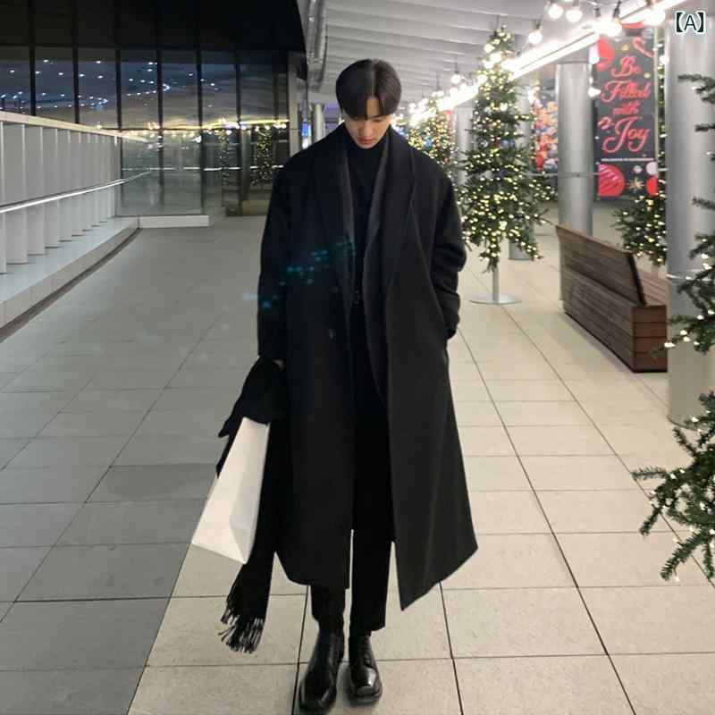冬 メンズ ウール コート ロング 膝丈の 韓国 ルーズで な 英国 風 ウインドブレーカー.カラフルカラーオシャレシンプルスタイル
