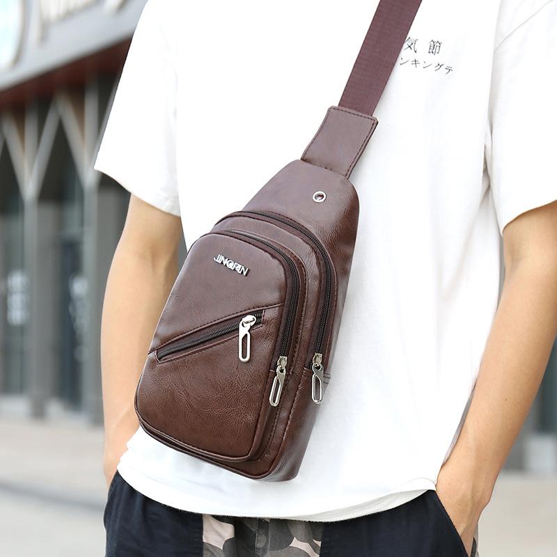 ボディバッグ 男性用 韓国 カジュアル 防水 PUレザー ショルダーバッグ ウエストバッグ ブラック ブラウン系