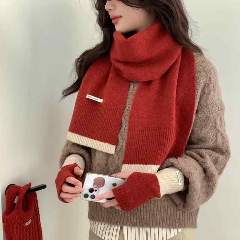 マフラー &amp; 手袋 レディース メンズ 秋冬 ニット ケーブル編み バイカラー あったか 防寒 かわいい..
