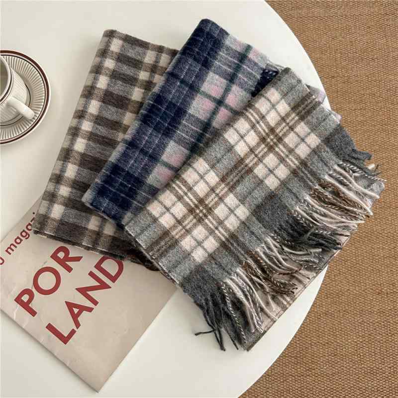 マフラー レディース メンズ ウール チェック柄 秋冬 防寒 保温 ストール 淡いグレー 濃いグレー ネイビー 韓国 学生 通学 普段使い(x2)