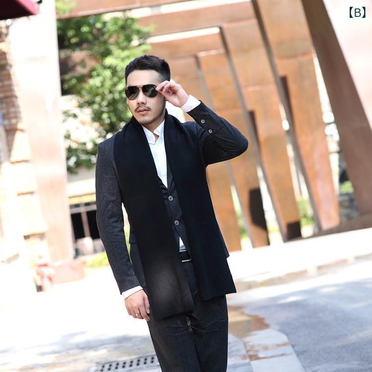 マフラー 男性用 秋冬 防寒 暖かい 厚手 ニット 無地 ストール ショール 赤 黒 紺色 鉄錆色 180cm 30cm 欧美 カジュアル(x2)