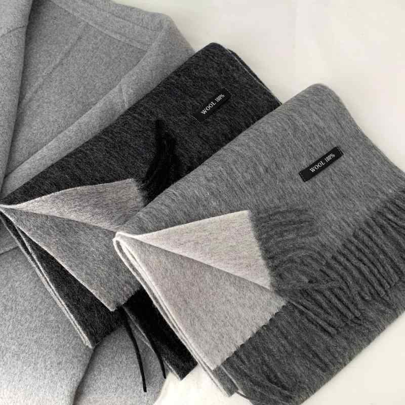 マフラー レディース 秋冬 オーストラリア産ウール 大判 ストール メンズ 保温 豪華感 グレー チャコール(x2)