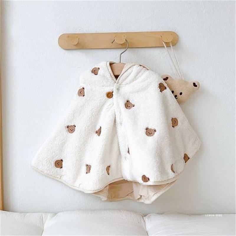 ポンチョ ベビー キッズ 秋冬 フード付き 舒棉绒 刺繍 防風 保温 子供 幼児 小熊 兎 恐竜