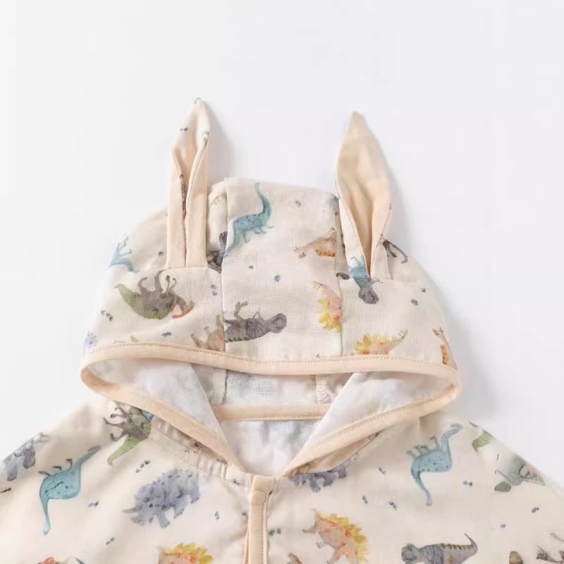 ベビー キッズ ポンチョ 春秋 薄手 綿 日焼け防止 動物柄 フード付き かわいい 短め アウター(x2)