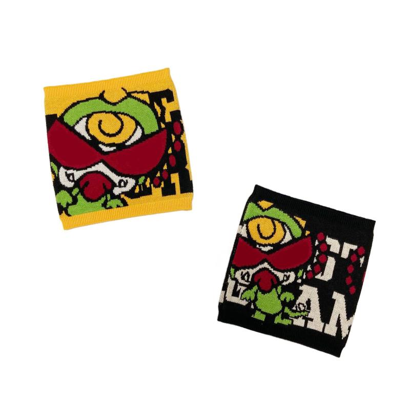 ネックウォーマー キッズ 子供用 コットン 恐竜柄 ジャガード織り 防寒 イエロー ブラック(x3)