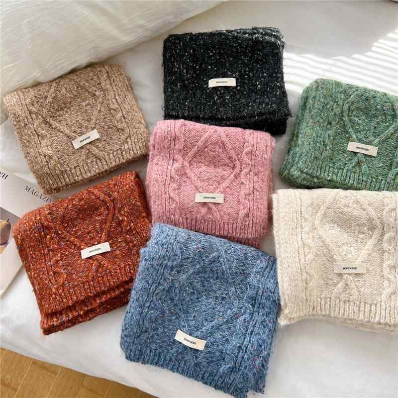 マフラー レディース メンズ ニット 秋冬 防寒 学生 韓国 男女兼用 ペア 無地 格子柄 幾何学模様