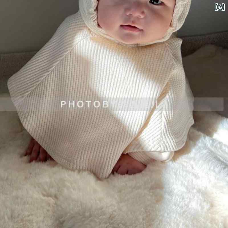 ポンチョ キッズ 秋冬 女児 お出かけ かわいい ワッフル 韓国 ベビー ケープ 防風 ミルクホワイト・スタイル: 韩版・・対象: 男女兼用・フード: 有り・実写有無: モデル有り・要素: かわいい・開閉: プルオーバー・柄: 無地・素材:...