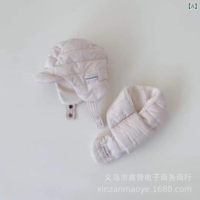 2個セット帽子 マフラー 2点セット 子供用 男の子 女の子 冬 防寒 暖か あったか 綿 無地 ベージュ カーキ ブラック