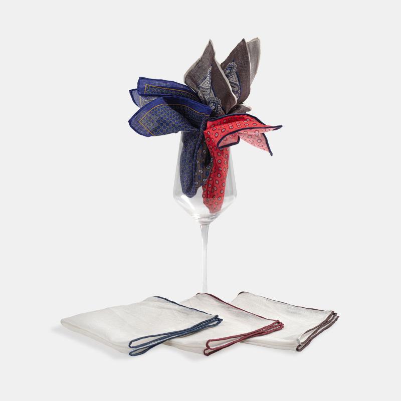 ハンカチ メンズ 男性用 麻 リネン ポケットチーフ 幾何学模様 レッド系 ブルー系 ブラウン系 アースカラー 手作り おしゃれ