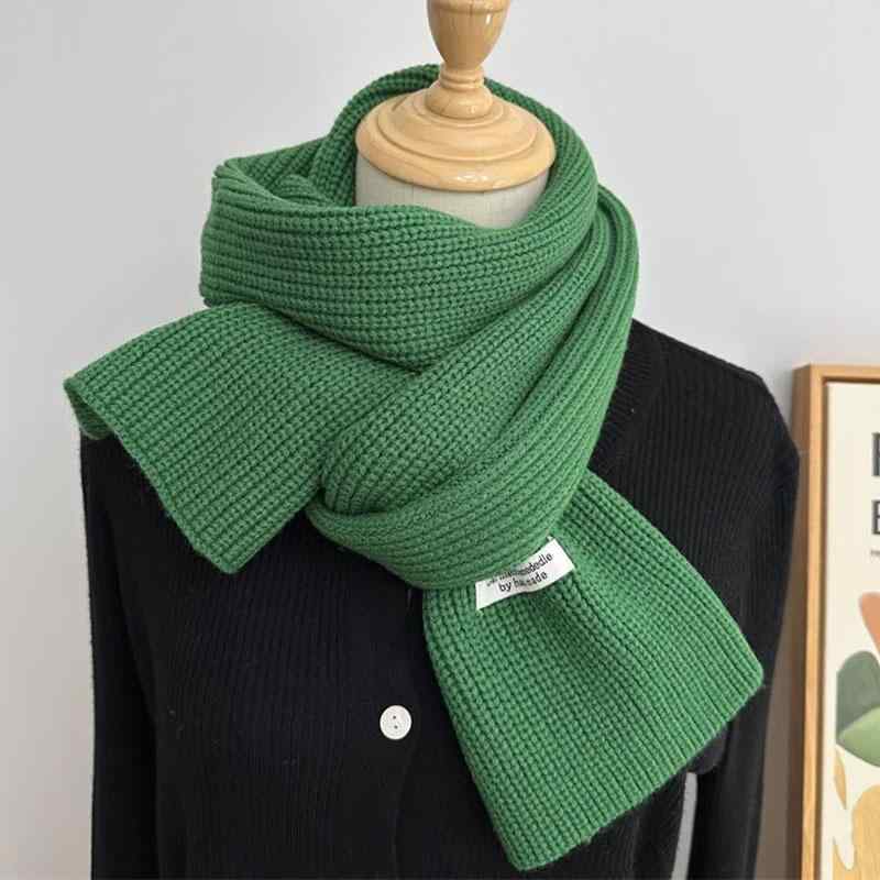 マフラー レディース メンズ ウール ニット 無地 厚手 保温 学生 カップル 中国赤 咸菜緑 葉子緑 マカロンブルー 米白 暖驼色 深咖緑 ブラック 新年桔 かわいい 小さめ