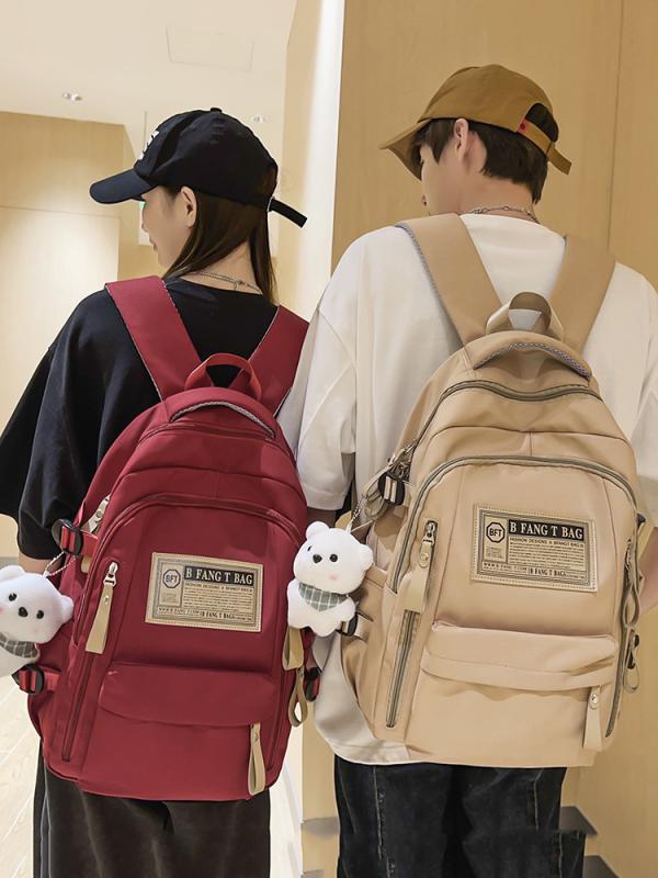 リュックサック メンズ レディース 中学生 高校生 大学生 男女兼用 ナイロン 撥水 通学 通勤 旅行 黒 白 赤 カーキ アルファベット・カラー: ブラック.ホワイト.レッド.カーキ・素材: ナイロン・裏地: ポリエステル・性別: 男女兼用・柄: アルファベット・スタイル: 都市的シンプル・機能: 通気性・付属: 緑スカーフ付きクマチャーム・対象年齢: 中学生