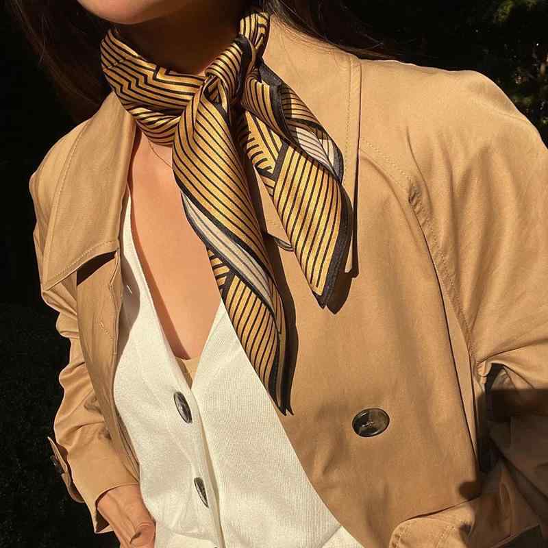 マフラー メンズ スカーフ 絹 幾何学模様 春夏 秋冬 ゴールド ゴールド 正方形 53cm(x2)