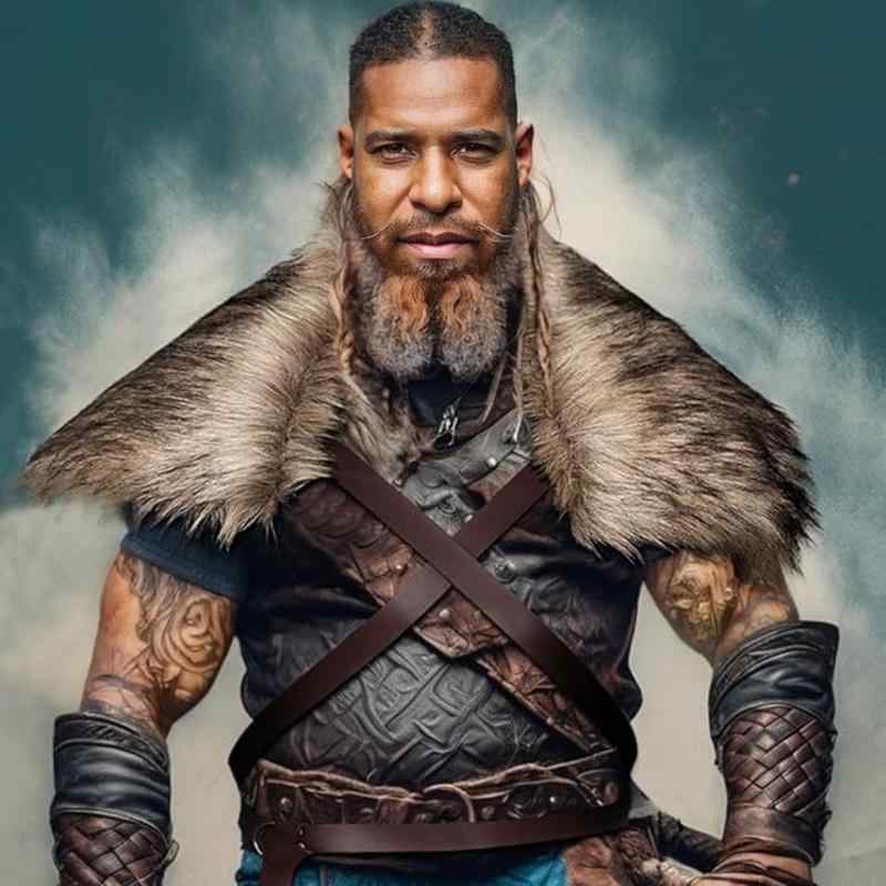 ショール メンズ バイキング 戦士風 フェイクファー 毛襟 中世 民族衣装 コスプレ ケープ 黒 ブラック