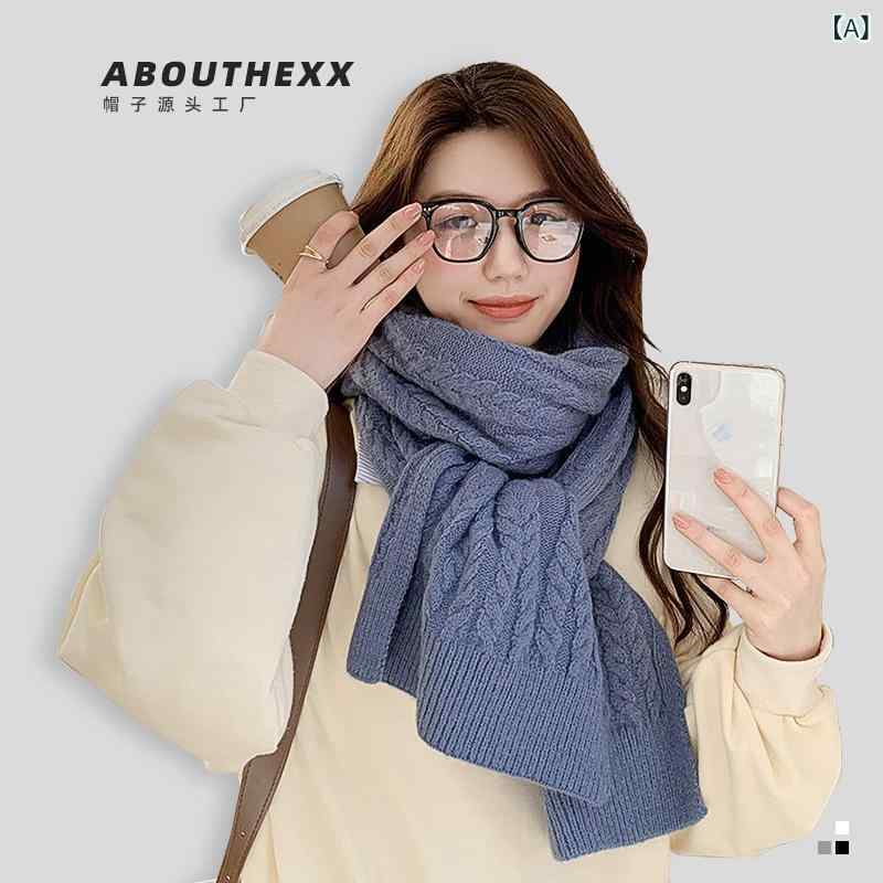 マフラー ストール レディース 秋冬 厚手 ニット ロング丈 ケーブル編み 暖かい メンズ 男女兼用 防寒 ブルー系(x2)