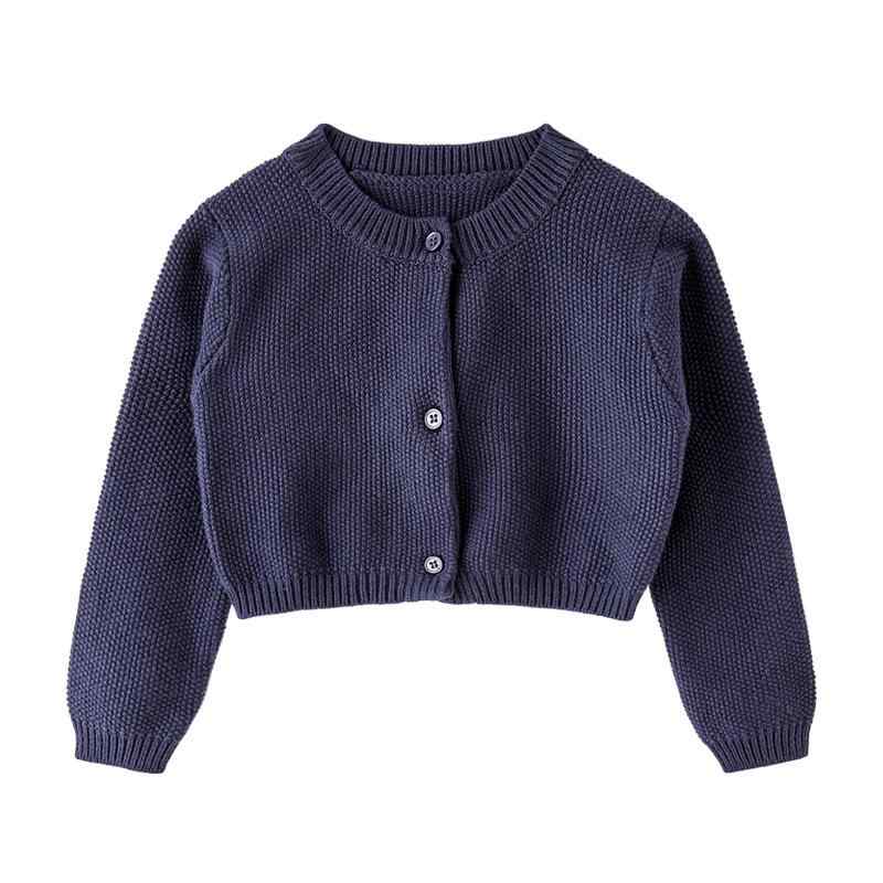 カーディガン ベビー キッズ 子供 ニット 春秋 長袖 厚手 コットン 丸首 73 80 90 100 110 紺色・対象: 婴幼童