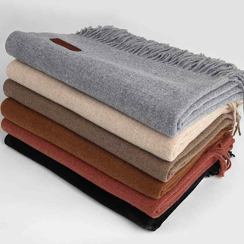 マフラー 男性用 ウール混紡 ストール 秋冬 厚手 無地 タッチ ショール 防寒 ベージュ系