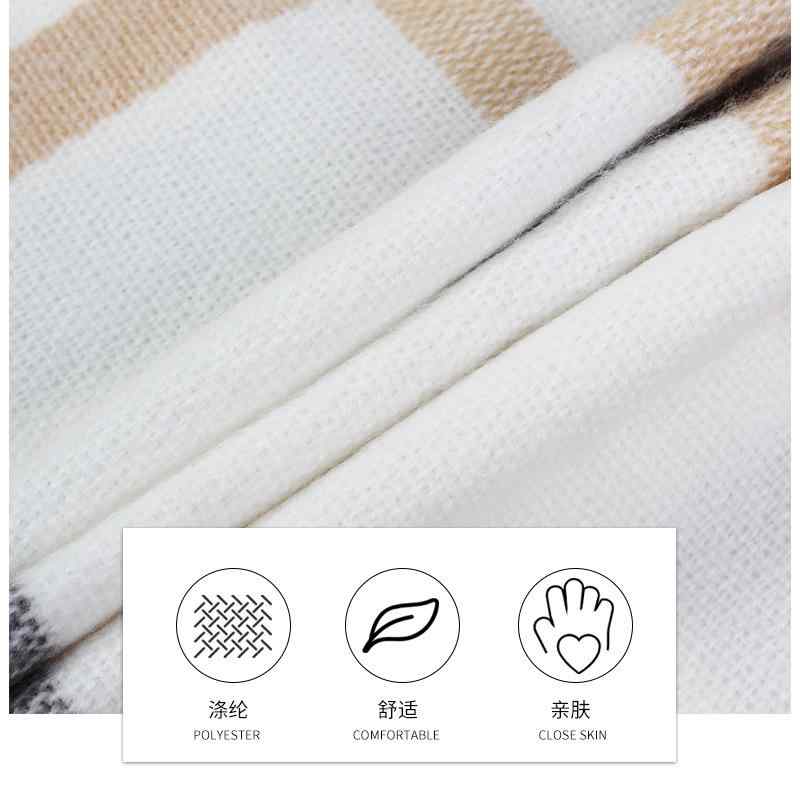 マフラー ストール 秋冬 男女兼用 中判 格子柄 暖かい 防寒 白 アクリル素材 フリンジ付き(x2)