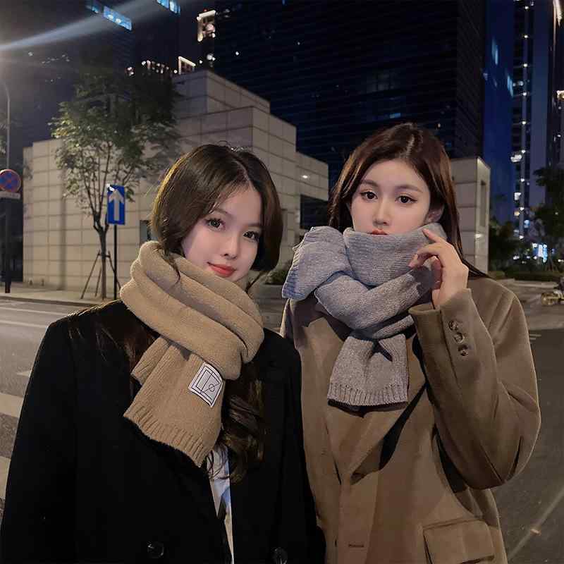 マフラー レディース メンズ 韓国 ニット ストール 厚手 保温 防寒 男女兼用 学生 ペア かわいい 果緑 コーヒー色 翠緑 ブラック キャラメル 秋冬 あったか(x2)(4.0)