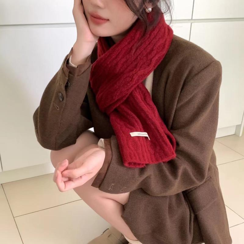 マフラー レディース メンズ 韓国 かわいい ニット ウール 保温 暖かい ストール カップル プレゼント 大判 秋冬 赤 紫 モカ ネイビー(x10)