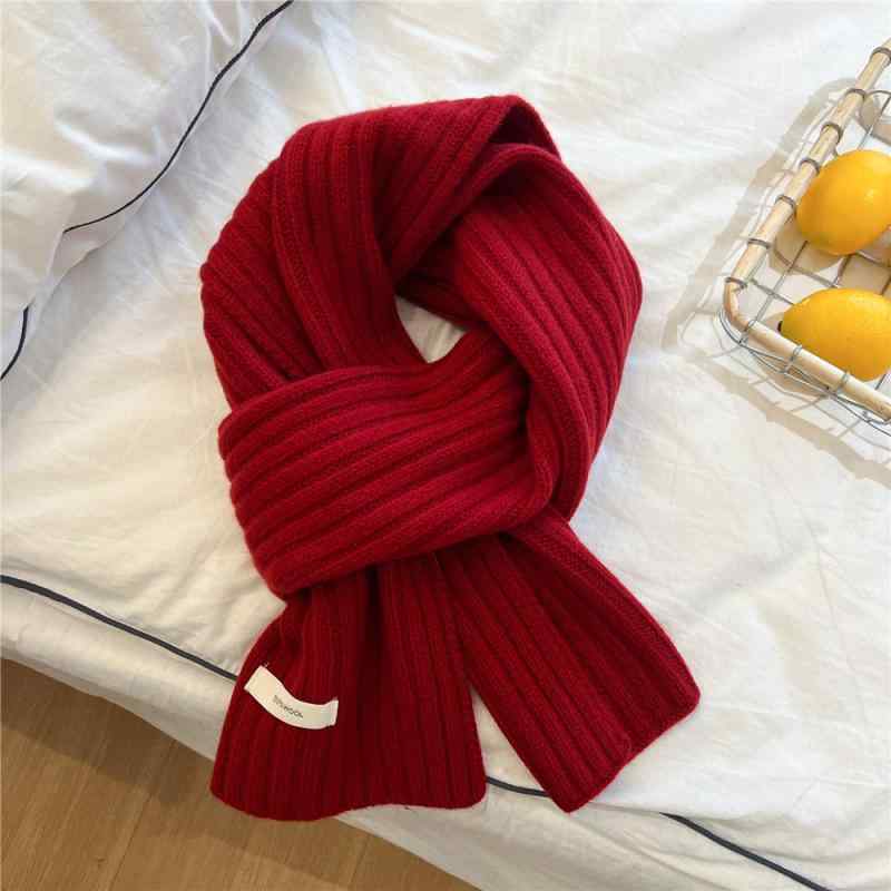 マフラー レディース メンズ ニット 厚手 保温 防寒 ストール 襟巻き ペア 韓国 学生 スタイル 赤 レッド 無地