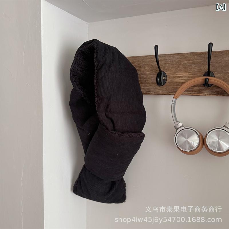 マフラー レディース 秋冬 防寒 暖かい コーデュロイ 無地 ネックウォーマー 持ち運び 便利 シンプル かわいい ブラック グレー カーキ