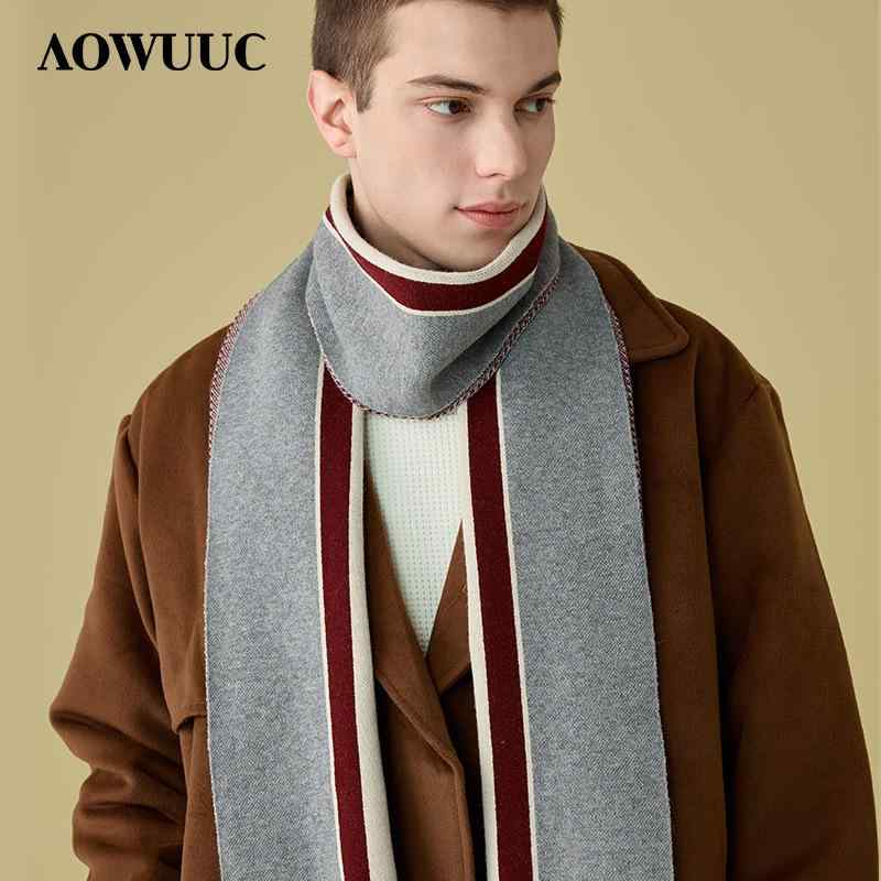 マフラー メンズ 男性用 秋冬 厚手 防寒 保温 ストライプ 羊毛 ショール 襟巻き 紺 深灰 カーキ