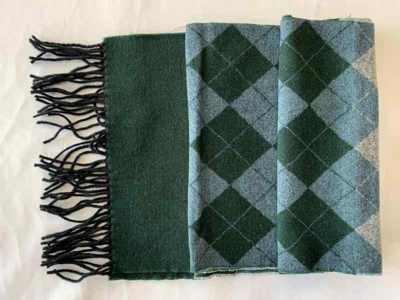 マフラー メンズ 男性用 羊毛 ウール 格子柄 チェック柄 秋冬 防寒 暖か あたたか 灰緑(x5)