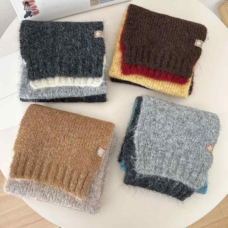 マフラー レディース 秋冬 ウール ニット 3色 切り替え ショール メンズ 暖かい 防寒 グレー ブラック ブルー ホワイト ブラウン イエロー レッド(x2)