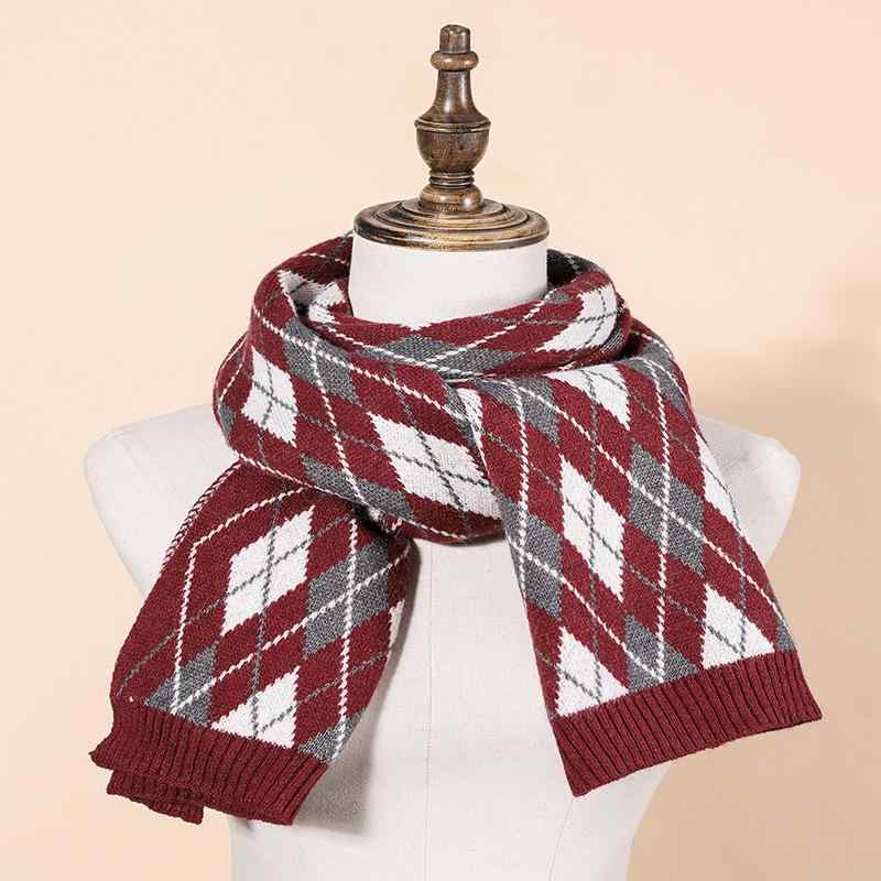 マフラー メンズ ニット チェック柄 厚手 防寒 保温 ショール ストール 秋冬 赤 レッド コーヒー色(x2)