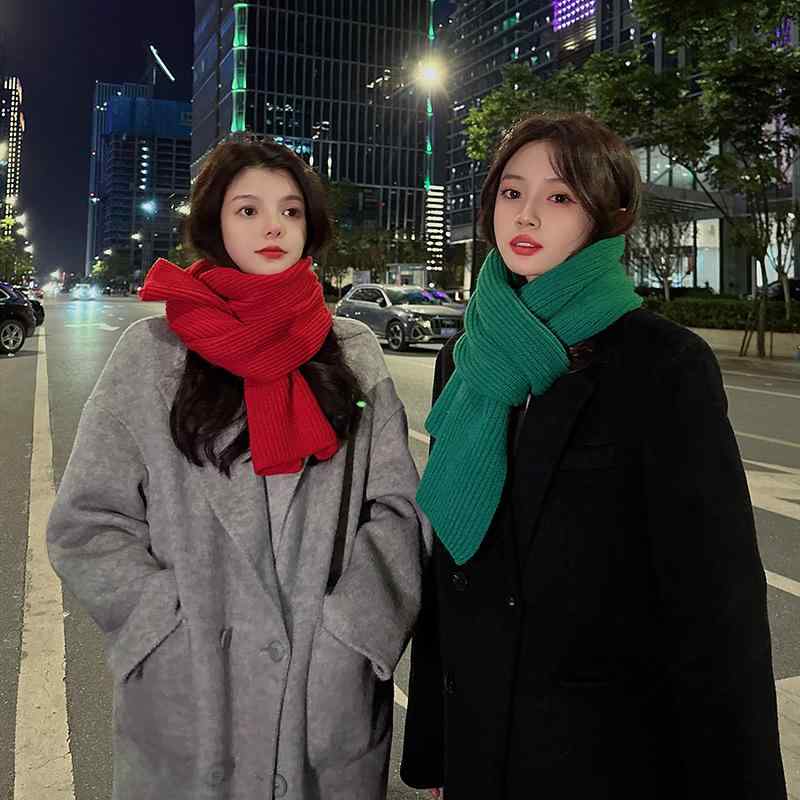 2個セットマフラー レディース メンズ ニット 秋冬 防寒 厚手 韓国 カップル ストール ショール 緑 赤 アクリル あったか 暖かい・編み方: 経編・機能: 保温・スタイル: スイート・素材: アクリル・カラー: グリーン.レッド