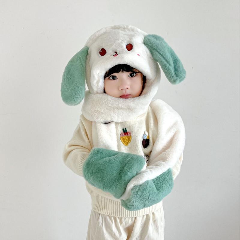 帽子 キッズ 秋冬 手袋一体型マフラー パンダ かわいい ニット帽 детска шапка ネックウォーマー 裏起毛 暖かい 防寒