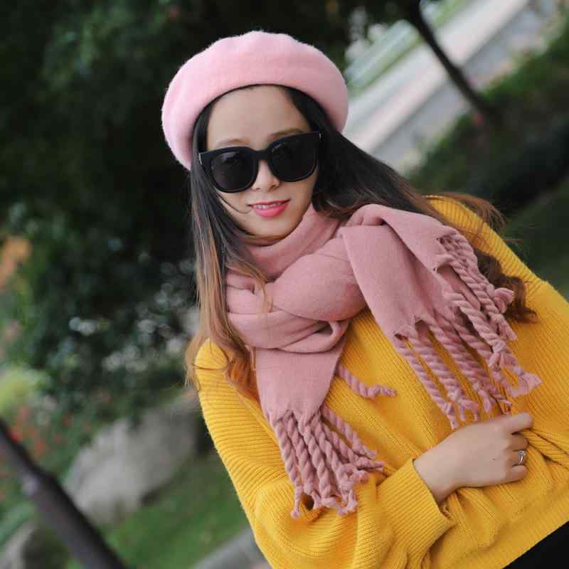 マフラー ショール レディース メンズ 春秋冬 無地 ニット 房付き 暖かい ストール 襟巻き ポリエステ..