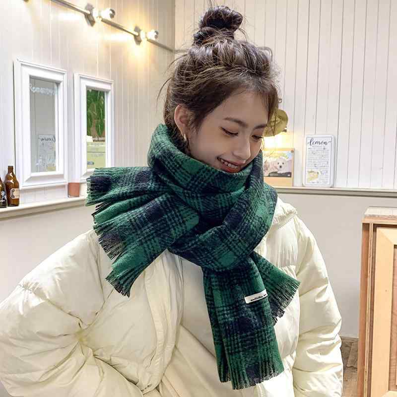 マフラー レディース メンズ 秋冬 チェック柄 ショール ストール 学院風 韓国 暖か あったか 緑 グリーン