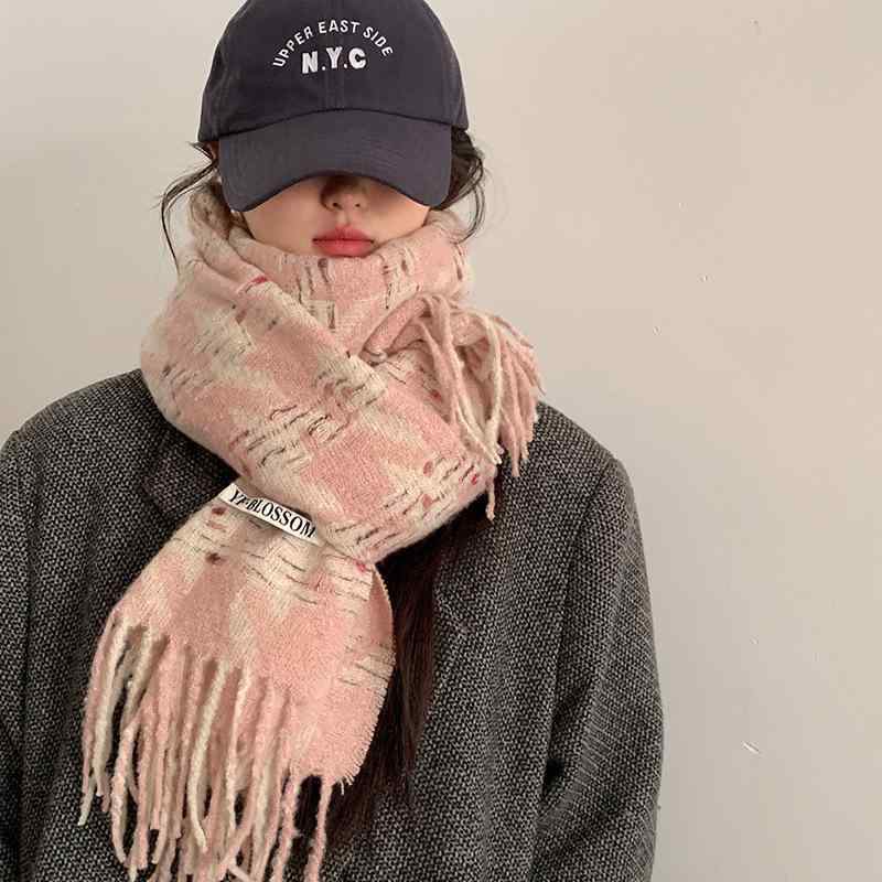マフラー レディース メンズ 千鳥格子柄 秋冬 厚手 防寒 学生 かわいい ピンク系 ショール 暖かい ひざ掛け ストール