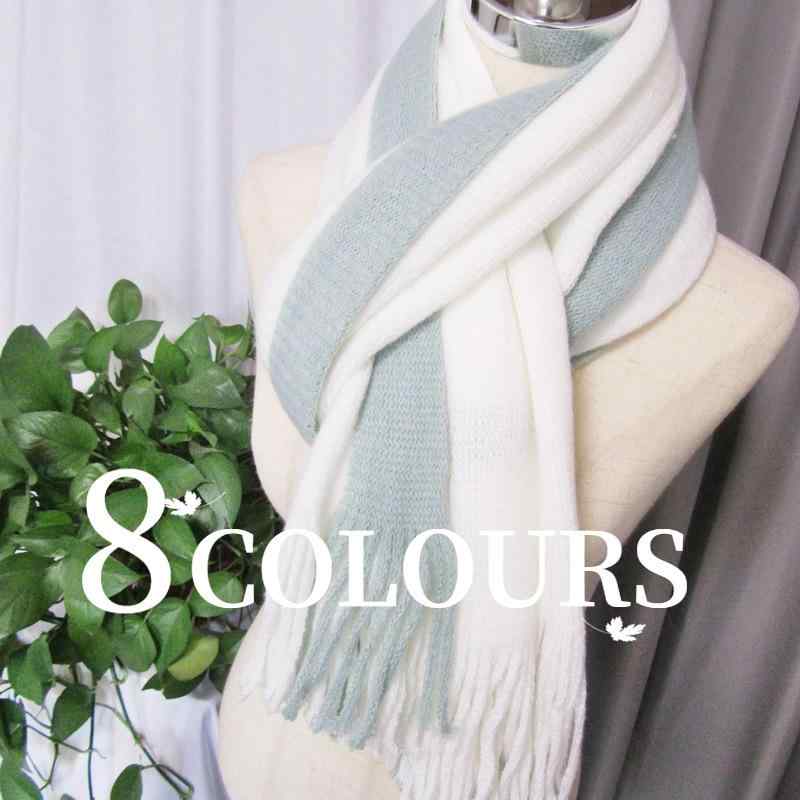 マフラー レディース メンズ ニット ストール 秋冬 拼色 フリンジ付き 防寒 保温 グレー系 ブルー系 ホワイト系(x2)